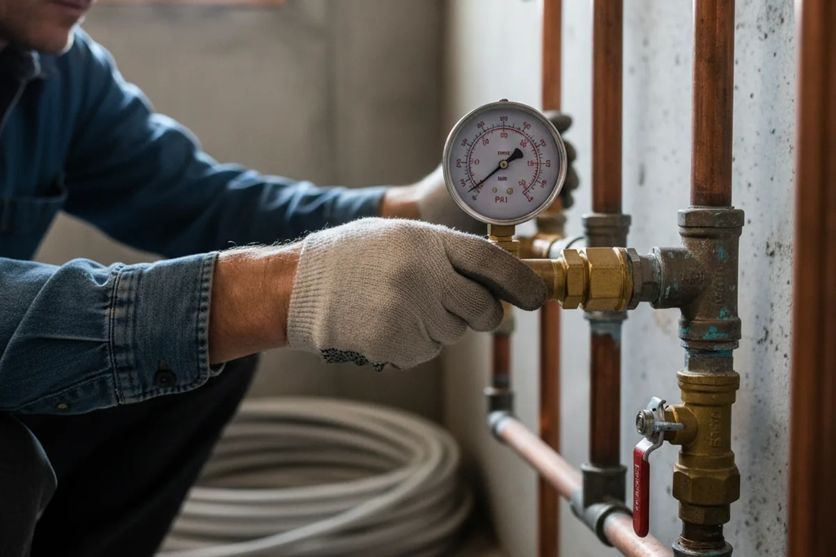Pressure testing a repaired line during Water Line Repair in Greenlawn